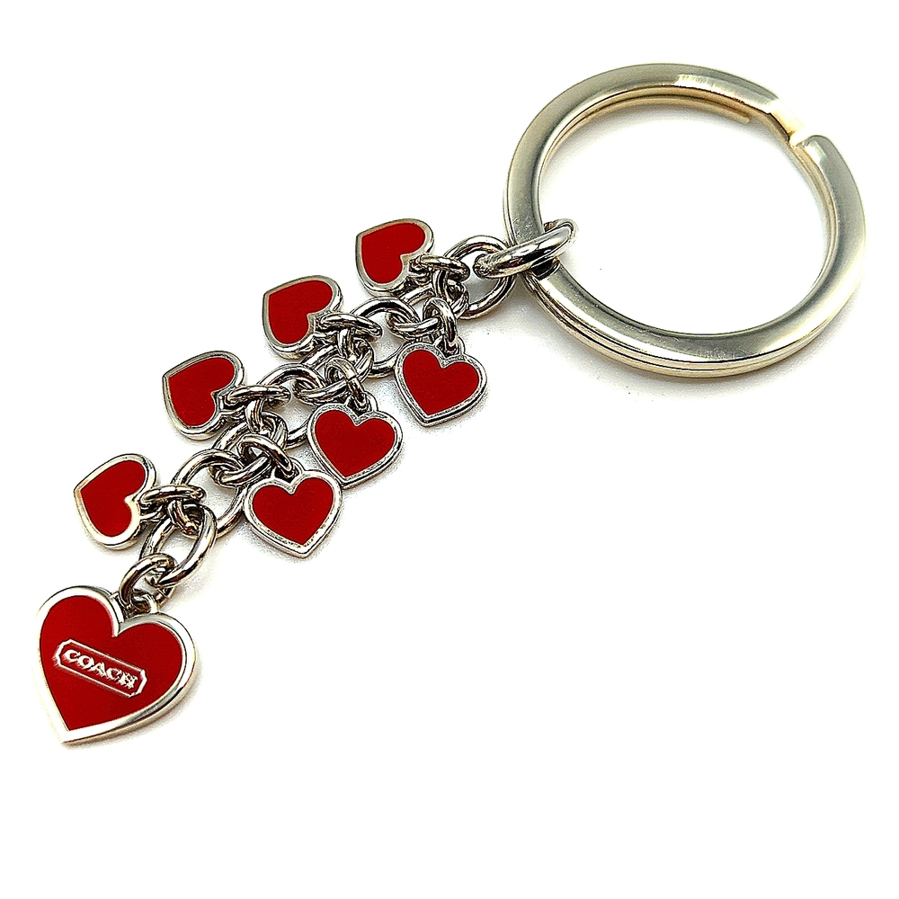 Coach Red Enamel Hearts Keychain Authentic NWOT RARE!!